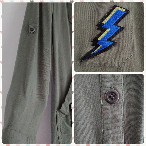 ๐ HOST PICK 2/$35 ๐Love Tree long army green shirt with patches - Picture 5 of 5